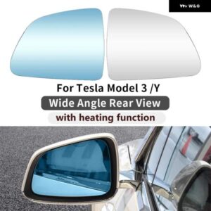 2PCS 車用広角ミラー ヒート 防水 防眩 大型ビジョンバックミラー レンズ TESLA モデル3 モデルY 車用アクセサリー