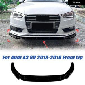 アウディ A3 8V スタンダード バージョン 2013-2016 車用フロント バンパー リップ フロントロアスポイラー 光沢ブラック 外装 ガード 自動車アクセサリー