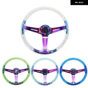 汎用 14インチ 350MM カーレーシング スポーツ スタイル クリスタルアクリル ステアリングホイール ネオクローム ブラケット 自動車用 6穴