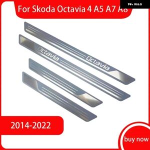 シュコダ オクタビア 4 A5 A7 A8 2014-2019 - 22 ステンレス クローム ドアシルキック スカッフプレート プロテクター トリム カバー ガード