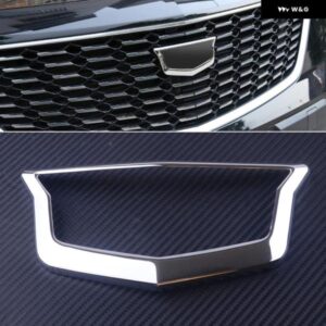 ABS シルバー フロント グリル ロゴ エンブレム フレーム カバー トリム カー スタイリング キャデラック XT4 2018 2019