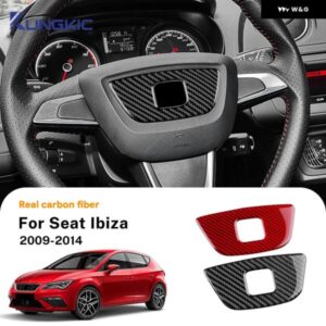 セアト イビサ 2012 2013 2014 LHD RHD 車用 ステアリングホイール センターボトム 装飾 フレーム トリム アクセサリーリアルソフトカーボン ステッカー