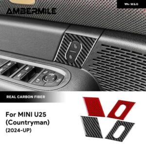 MINI COOPER COUNTRYMAN U25 2024 2025 車ドアロック ボタン スイッチ パネル アクセサリー リアルソフトカーボン ステッカー 4枚 デカール