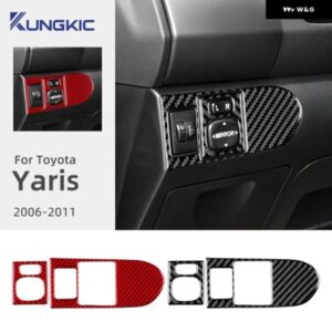 LHD リアルソフトカーボン ステッカー トヨタ ヤリス 2006 - 11 車用 ヘッドライト バックミラー ボタン トリム