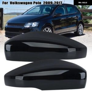 サイドバックミラー カバー キャップ VW ポロ 2009 2010 2011-2017 光沢ブラック穴 付きドアミラー カバー キャップ カーアクセサリー