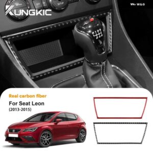 LHD RHD SEAT LEON 2013 2014 2015 車用 セントラ ルストレージ USBポート フレーム リアルソフトカーボン ステッカー インテリア アクセサリー