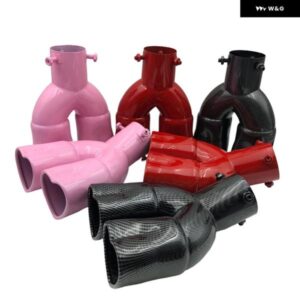 カーアクセサリー ハートシェイプ スタイル ダブル アウトレット マフラー チューブ ステンレス カーボン リア排気チップ マフラーテール