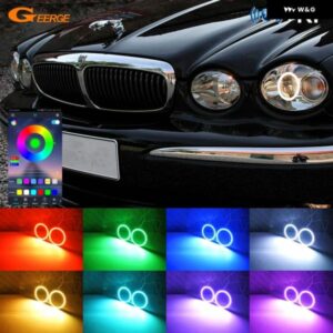 ジャガー X-TYPE 2001-2009 キセノン ヘッドライト RFリモート BTアプリ マルチカラー 超高輝度 RGB LED エンジェルアイキット ハローリング