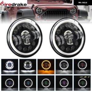 LEDラウンド ヘッドライト 7インチ ラングラー ヘッドライト ハイパワー 150W 25000LM H4 カラフルスカル ヘッドランプ ジープ JK ハーレー 6000K 30V