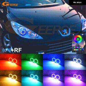 プジョー 307 T6 2005 - 09 BTアプリ RFリモート コントロール マルチカラー 超高輝度 RGB LED エンジェルアイキット ハローリング