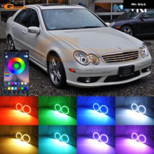 メルセデス ベンツ C クラス W203 RFリモートBLUETOOTH対応アプリ超高輝度マルチカラーRGB LEDエンジェルアイキット ハローリング