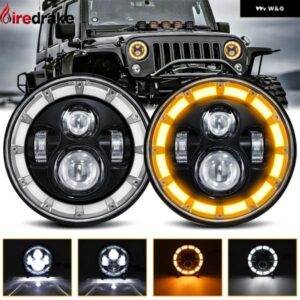 新型LED ラングラー ヘッドライト 7インチ ラウンド ヘッドライト JK ハレー ジープ 200W 30000LM H4 エンジェルアイ 6000K/3500K 汎用 ヘッドライト
