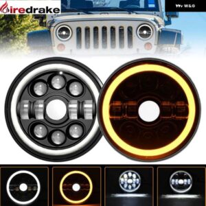 ラングラー ヘッドライト 7インチ ラウンド LED ヘッドライト H4 ハイパワー 240W ダブル エンジェルアイズ ヘッドランプ ジープ JK ハレー 24000LM 6000K