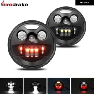 7インチ ラウンド ヘッドライト R2 LED ラングラー ジープ ヘッドライト ホワイト レッド DRL ウィンカー ヘッドランプ H4 200W 6000K 300000LM 24V