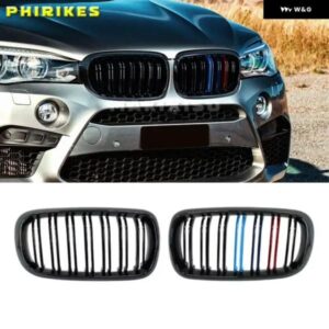 光沢 ブラックフロントキドニースポーツ グリル シングルスラット BMW X5 F15 X6 F16 X5M F85メッシュ交換用 レーシング グリル