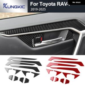 トヨタ RAV4 XA50 2019 - 24 2025 LHD RHD 車内 ドアハンドル トリム パネル リアルソフトカーボン ステッカー