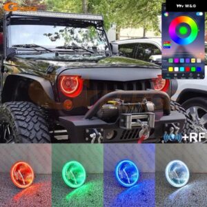 ジープ ラングラー JK 2007 - 14 - 2017 BLUETOOTH アプリ マルチカラー RGB LED エンジェルアイキット ハローリング