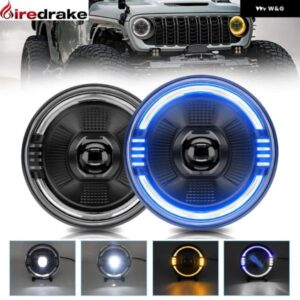 7インチ高出力 ジープ ヘッドライト 250W 30000LM LED ラウンド ヘッドライト ブルー DRL ラングラー ハーレー ハマー SUV H4 ヘッドランプ 6000K 32V