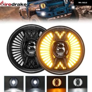 7インチ LED ラングラー ヘッドライト ラウンドプロジェクターレンズ ヘッドライト 240W ハイパワー H4 ジープ JK ハーレー ハマー 4X4 DRL ヘッドランプ