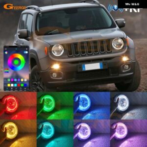 JEEP レネゲード 2014 - 19 RF リモート BT アプリ マルチカラー 超高輝度 RGB LED エンジェルアイキット ハローリング