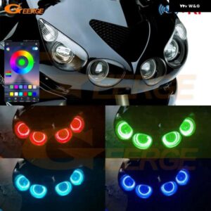 カワサキ NINJA ZX14 ZX14R ZZR1400 2006-2011 BTアプリ RFリモート コントロール マルチカラー 超高輝度 RGB LED エンジェルアイキット