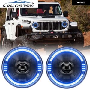 7インチ LED ライトハウスプロジェクター レンジャー ラウンドエンジェルアイ ブルー ヘッドライト H4 12V 24V オフロード 4X4 ハーレー ダビッドソン