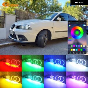 シート イビサ 6L コルドバ 2006 2007 2008 デイライト RFリモート BTアプリ マルチカラー 超高輝度 RGB LED エンジェルアイキット ハローリング