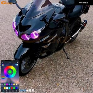 カワサキ NINJA ZX14 ZX14R ZZR1400 2006 - 2018 BLUETOOTH対応アプリ マルチカラー 超高輝度 RGB LED エンジェルアイキット