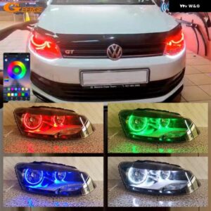 フォルクスワーゲン VW ポロ 5 6R 6C クロスポロ ヴェント 2009 2010 - 2016 BLUETOOTH アプリ マルチカラー RGB LED エンジェルアイキット ハローリング