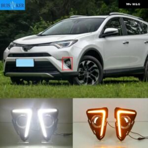 1セット 12V ABS 車用 LED DRL デイタイム ランニングライト LED フォグランプ カバー ウィンカーイエロー RAV4 2016 2017 2018