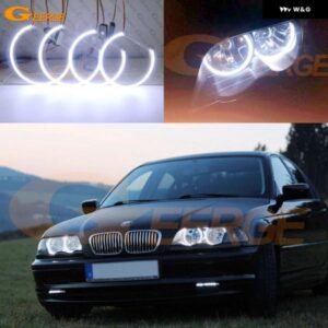 BMW 3シリーズ E46 プレフェイスリフト 1998 - 01 ハロゲン ヘッドライト 超高輝度 COB LED エンジェルアイキット ハローリング