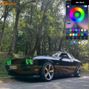 ダッジ チャレンジャー 2008-2014 BTアプリ RFリモート コントロール マルチカラー 超高輝度 RGB LED エンジェルアイ ハローリングキット ライト