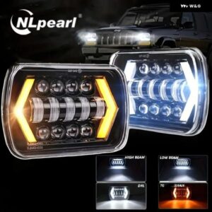 7X6インチ 5X7インチ LEDプロジェクター ヘッドライト ホワイト DRL ハイロービーム アンバー ウィンカー ジープ YJ チェロキー XJ トラック H4 スクエア