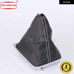 VW ゴルフ 7 A7 MK7 GTI GTD 2013 - 17 カー スタイリング ギアスティック シフト ノブ ブラックレザー ブーツ ホワイトスレッド付き