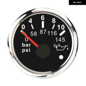 52MM ポインター 油圧 ゲージ 0-10BAR 0-145PSI 油圧 インジケーター メーター 防水 ボート車用ゲージ アラーム付き ブラック