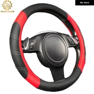 1PCS オートレザー ステアリングホイール カバー レッドカー