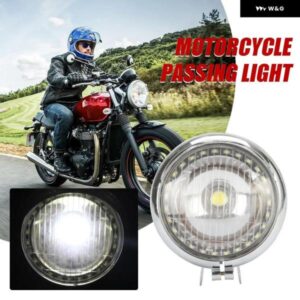 12V 汎用 バイク ヘッドライト LEDフォグパッシングライトエンジェルアイクロームスポット フォグランプ 付きホワイトクルーザー / / チョッパー