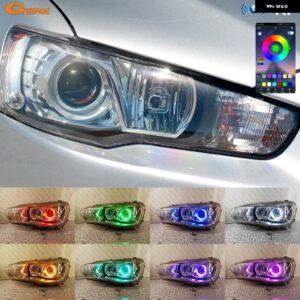 三菱 ランサー 10 X EVO キセノン ヘッドライト BTアプリ RFリモート 超高輝度 マルチカラー RGB 六角LED エンジェルアイキット ハローリング - rgb　non　dynamic