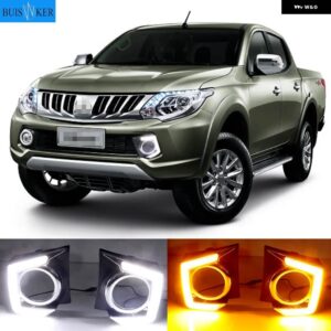 2個 車用 LED デイタイム ランニングライト DRL ランプ 三菱 トライトン L200 2015-18 調光機能 フォグランプ - white