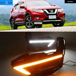 1ペア DRL 日産 X-TRAIL XTRAIL X トレイル 2017 2018 2019 デイタイム ランニングライト フォグランプ カバー 12V デイライト イエローシグナル付き - white