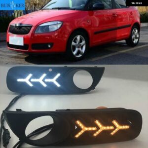 1ペア 12V ABS LED DRL デイタイム ランニングライト フォグランプ カバー カー スタイリング SKODA FABIA 2008-2011 - White and yellow