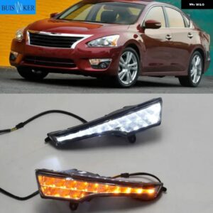 車用 1ペア DRL 日産 ティアナ アルティマ 2013-16 デイタイム ランニングライト フォグランプ カバー ヘッドライト 12V デイライト - White and Yellow