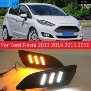カーフラッシュ 1ペア DRL フォード フィエスタ 2013-16 デイタイム ランニングライト フォグ ヘッドランプ カバー カー スタイリング ホワイト デイライト - White Yellow Blue