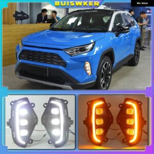 1セット 車用 LED デイタイム ランニングライト DRL トヨタ RAV4 2019-21 イエロー ウィンカーライト バンパー ランプ フォグランプ - WHITE