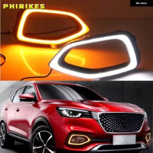2PCS 車用 DRL デイタイム ランニングライト MG HS 2018 2019 2020 12V LED デイライト フォグランプ 流れるようなイエローウィンカー付き - WHITE