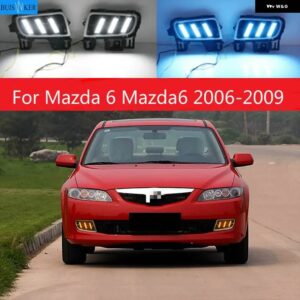 12V DRL 6 LED カー スタイリング カー デイタイム ランニングライト カー デイタイム LEDライト 6 2006~2009 ヘッドライト カーアクセサリー - White and Yellow