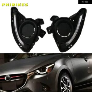 1セットDRL マツダ 2 マツダ 2デミオ2015 2016 LED DRL デイタイム ランニングライト デイライト フォグライト カバー イエローシグナル - WHITE