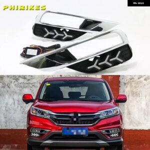 LED 車 DRL デイタイム ランニングライト バンパー フロント フォグランプ ウィンカー イエロー ホンダ CRV CR-V 2015 2016 - White and Yellow