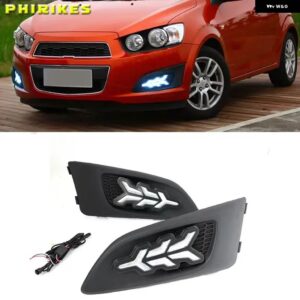 LED DRL シボレー シボレー アベオ ソニック 2011 2012 2013 デイタイム ランニングライト ウィンカー フォグランプ ホワイト イエロー ブルー - White and Yellow