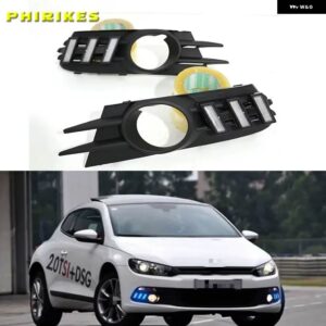 車用LED DRL デイタイム ランニングライト ホワイト フォグランプ イエローウィンカー VW シロッコ R LED DRL 2009-2014 - White and Yellow